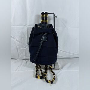 3130: Vintage Salvatore Ferragamo Navy Grosgrain Chain Backpack